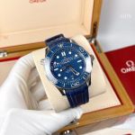 High Quality Replica OMEGA Seamaster 300 Different Straps (316 Stainless Steel/Silicone) Blue Wavy Ceramic Face Dial Blue Ceramic Bezel Stainless Steel Case Watch 42mm